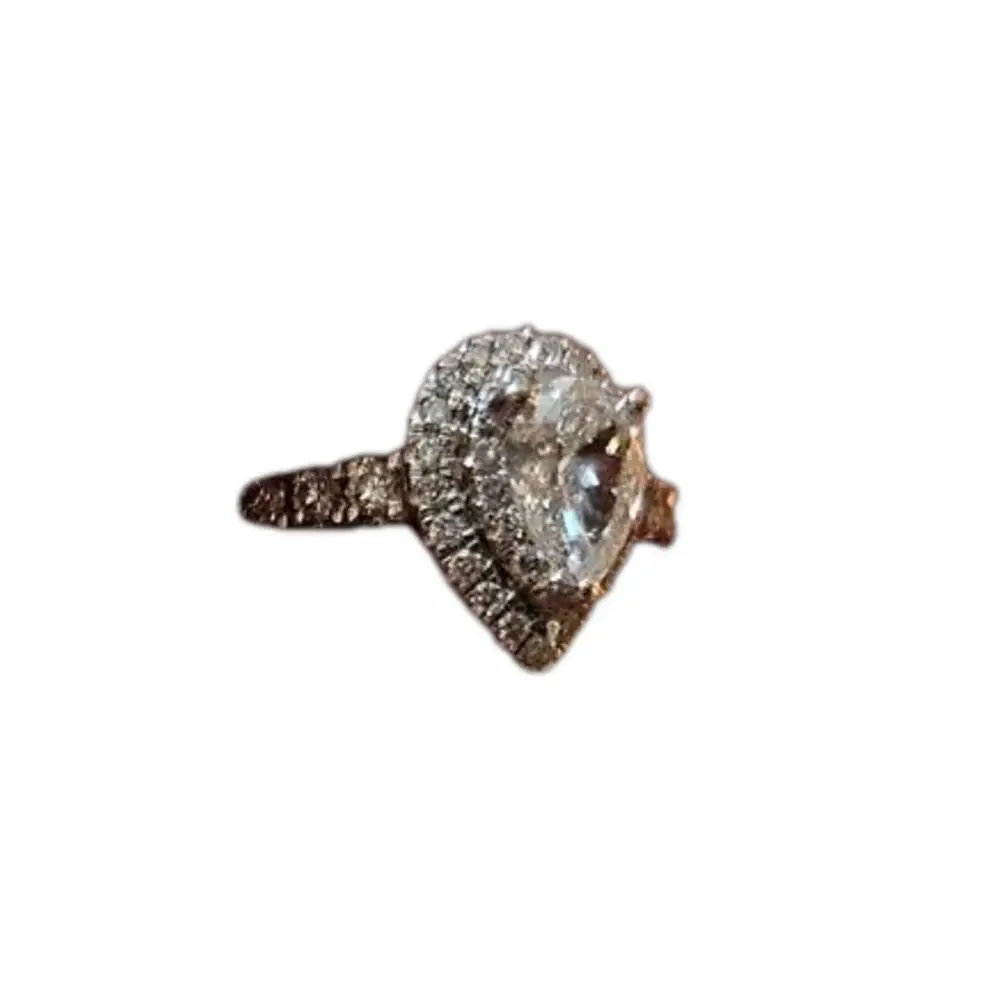 Zales Royal Asscher Pear Diamond Ring 1.5 CTW 14K White Gold Size 7.25 Halo